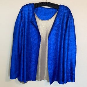 Dressy Royal Blue Silk Crinkle Faceic Jacket